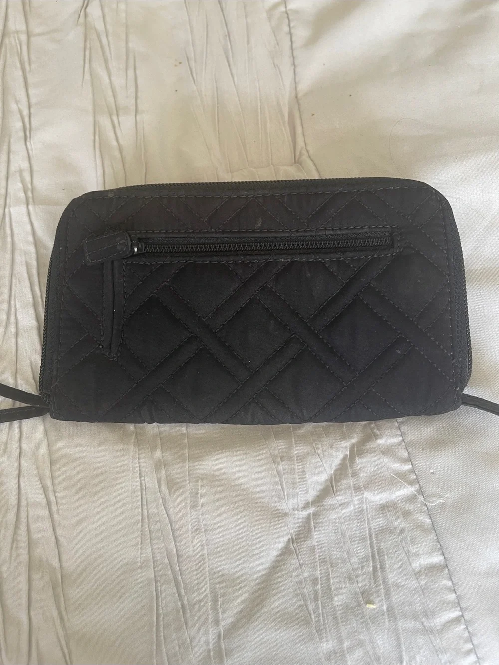 Vera Bradley Black Quilted Zip-Around Wallet with Logo Plaque